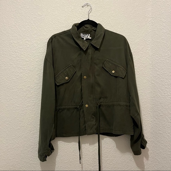 Pam & Gela Utility Cargo Military Jacket Army Green Zip Snap Button Womens Sz M - Picture 13 of 13